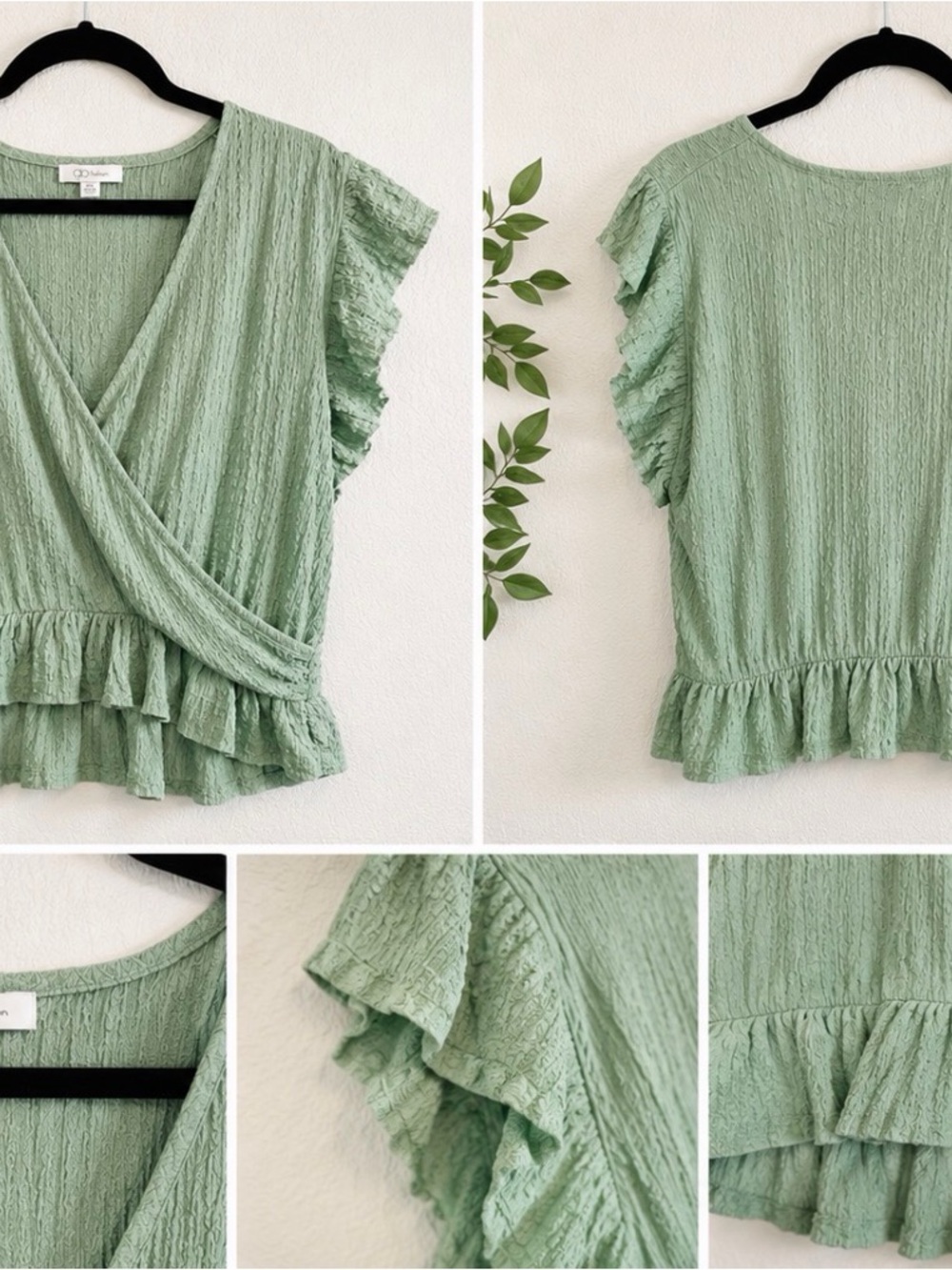 Francesca's Collections Sage Green Ruffled Wrap Blouse